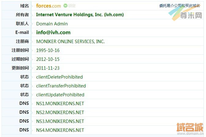 域名Forces.com注册于1995年