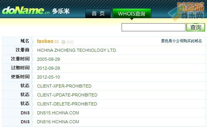 争议域名taobao.cc的whois信息