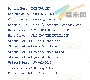 域名kaifang.net的whois信息