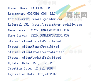 域名kaifang.com的whois信息